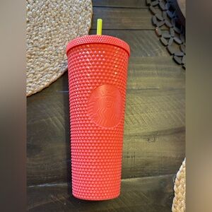 Starbucks pink Studded Reusable Tumbler with Yellow Straw